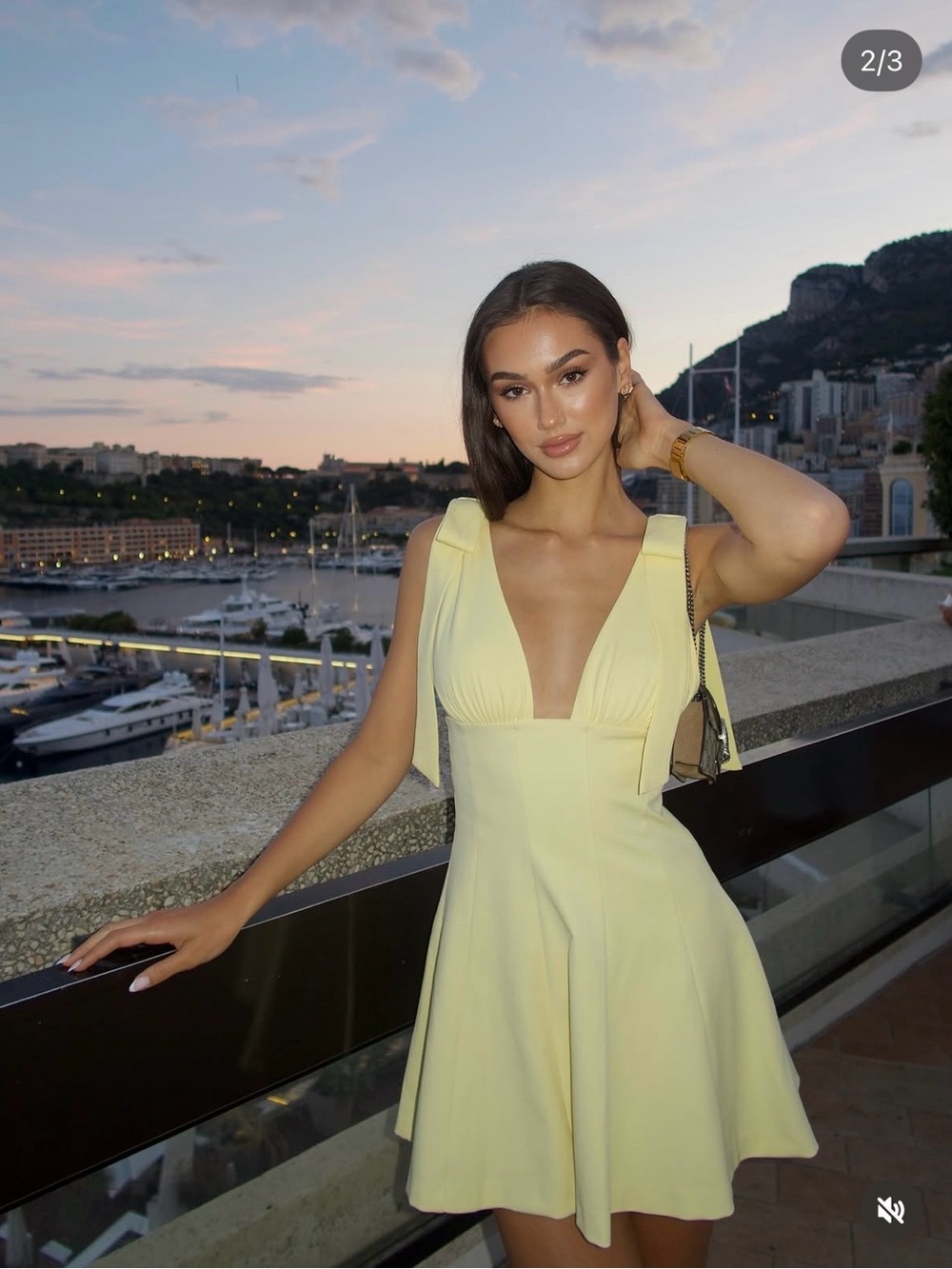 Zara Yellow V-Neck Tie-Shoulder Fit & Flare Dress